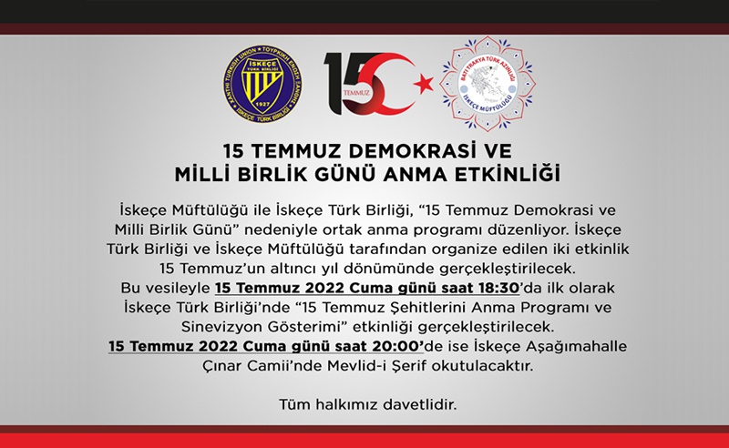 15 TEMMUZ DEMOKRASİ VE MİLLİ BİRLİK GÜNÜ  PROGRAMI